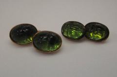 Victorian Egyptian Revival Moldavite Scarab Gold Cufflinks