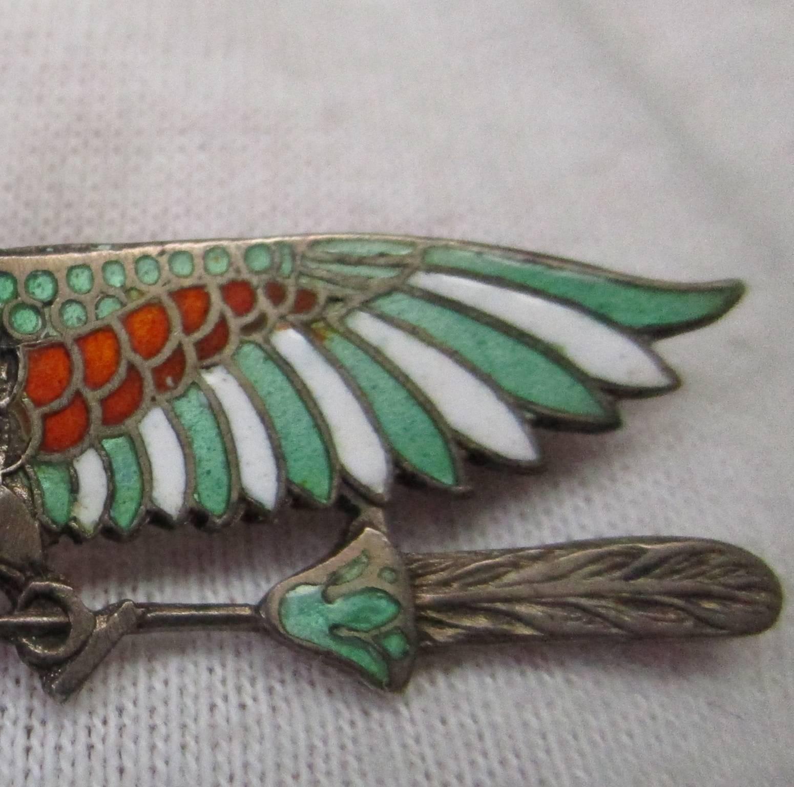 Women's or Men's Egyptian Revival Silver Enamel Amethyst Eagle Pin