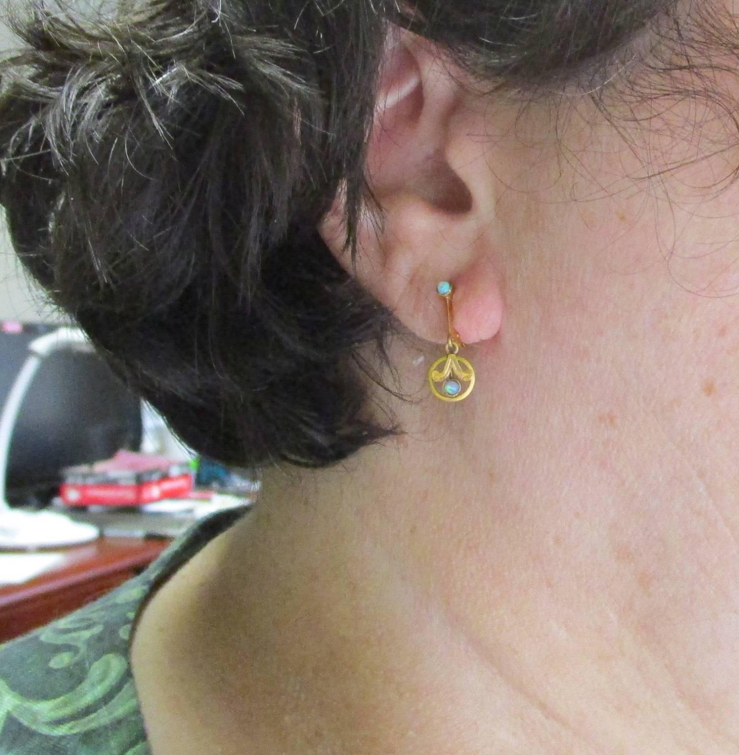 Edwardian Opal Gold Dangle Earrings 4