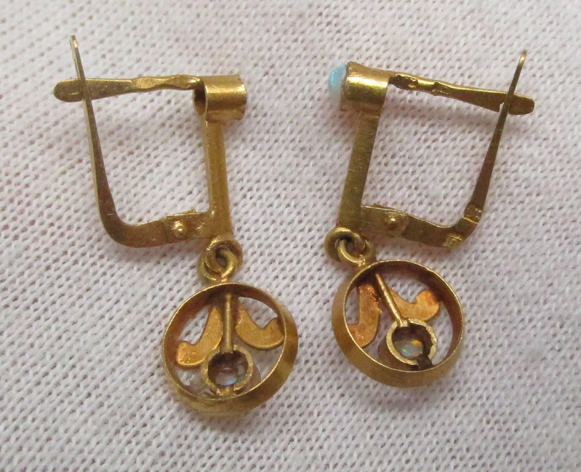 Women's Edwardian Opal Gold Dangle Earrings