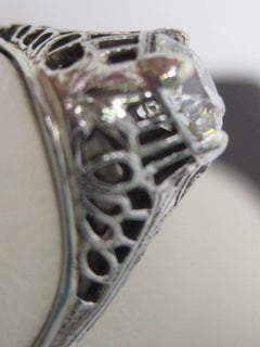 Anello Art Deco in oro bianco 18 carati con diamante vecchio taglio euro e rapporto GIA