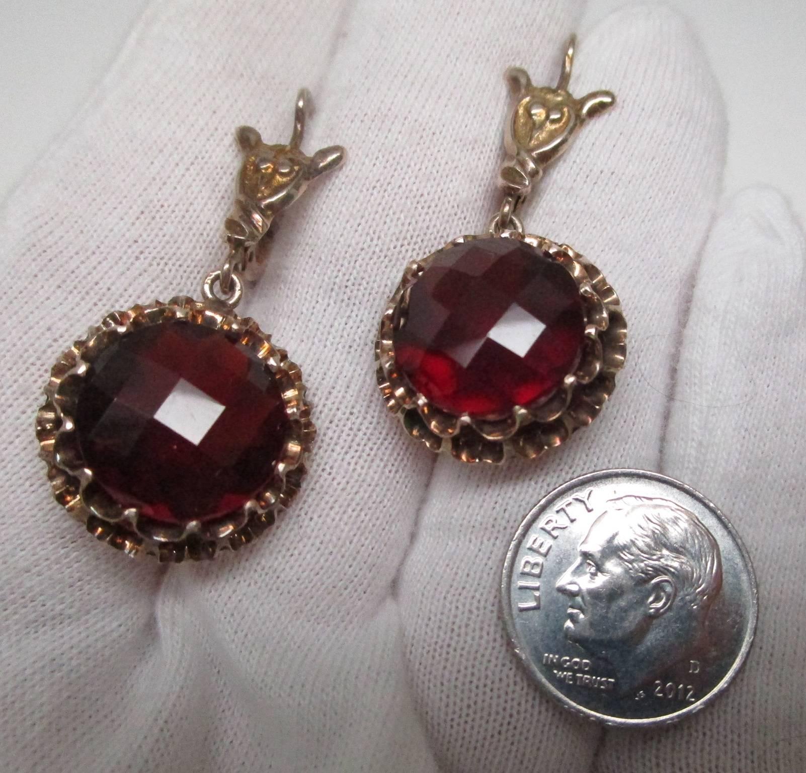 Edwardian Gold Garnet Drop Earrings 2