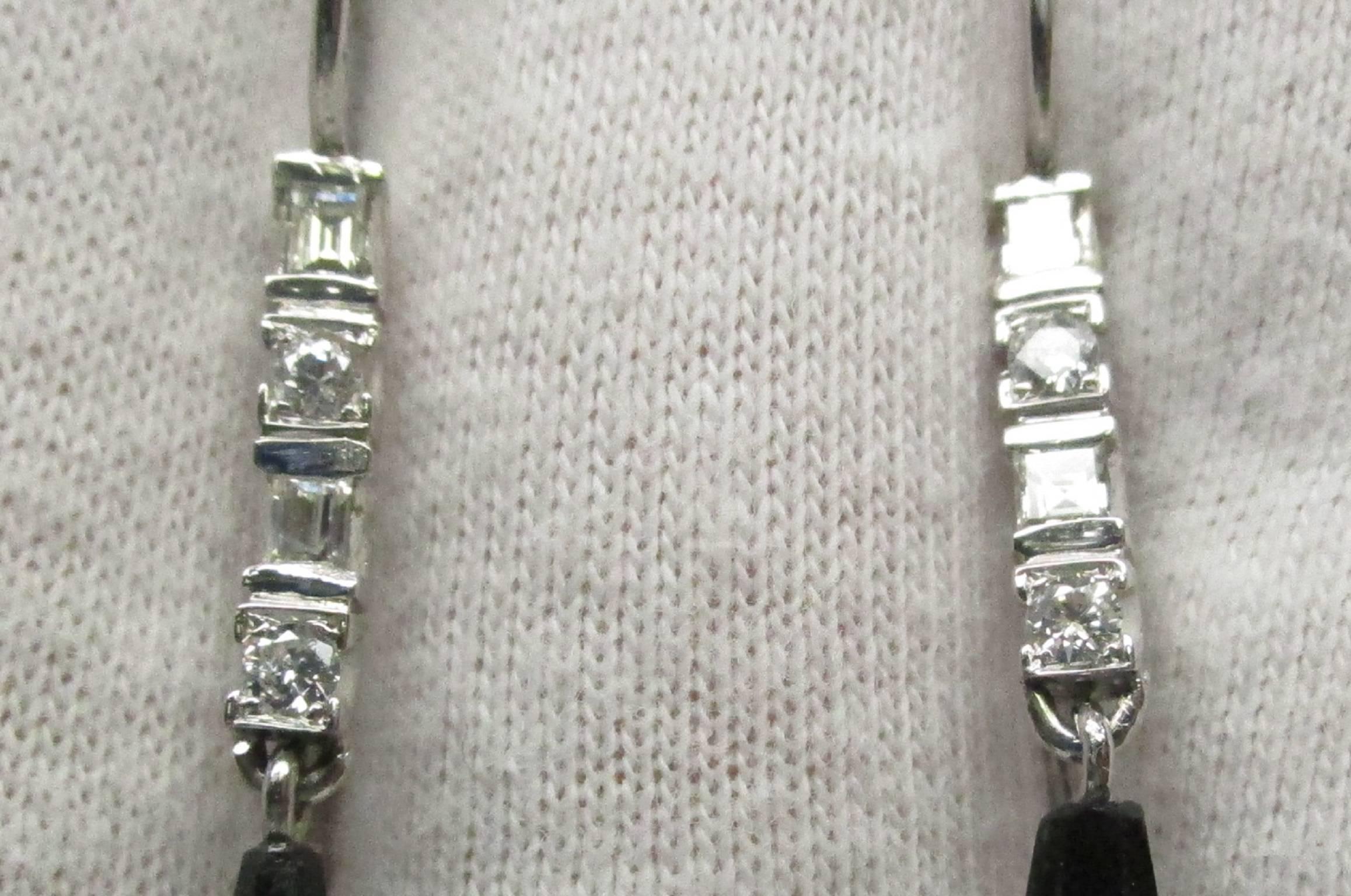 Art Deco Platinum Diamond Black Onyx Drop Earrings In Excellent Condition In Lexington, KY