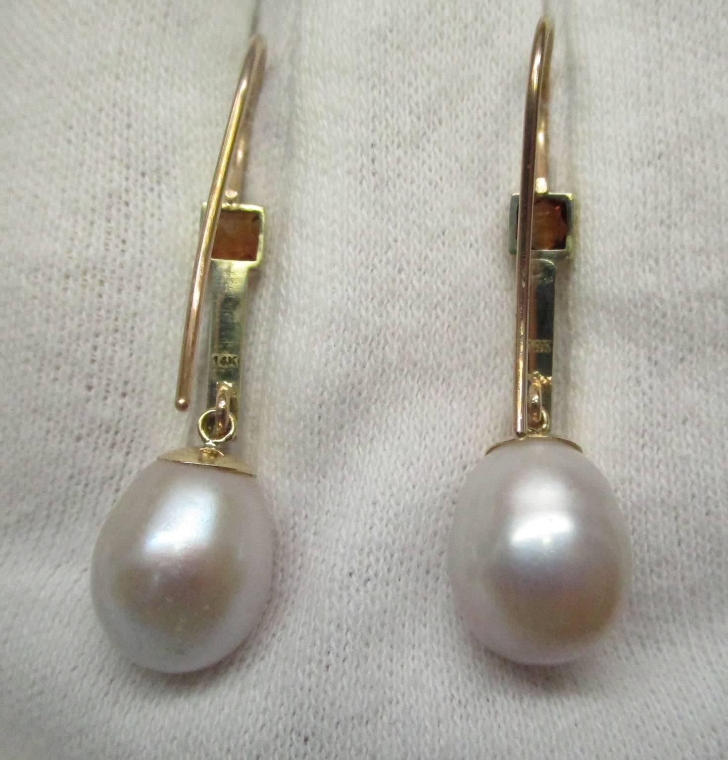 Art Deco Gold Enamel Citrine Pearl Drop Earrings In Excellent Condition In Lexington, KY