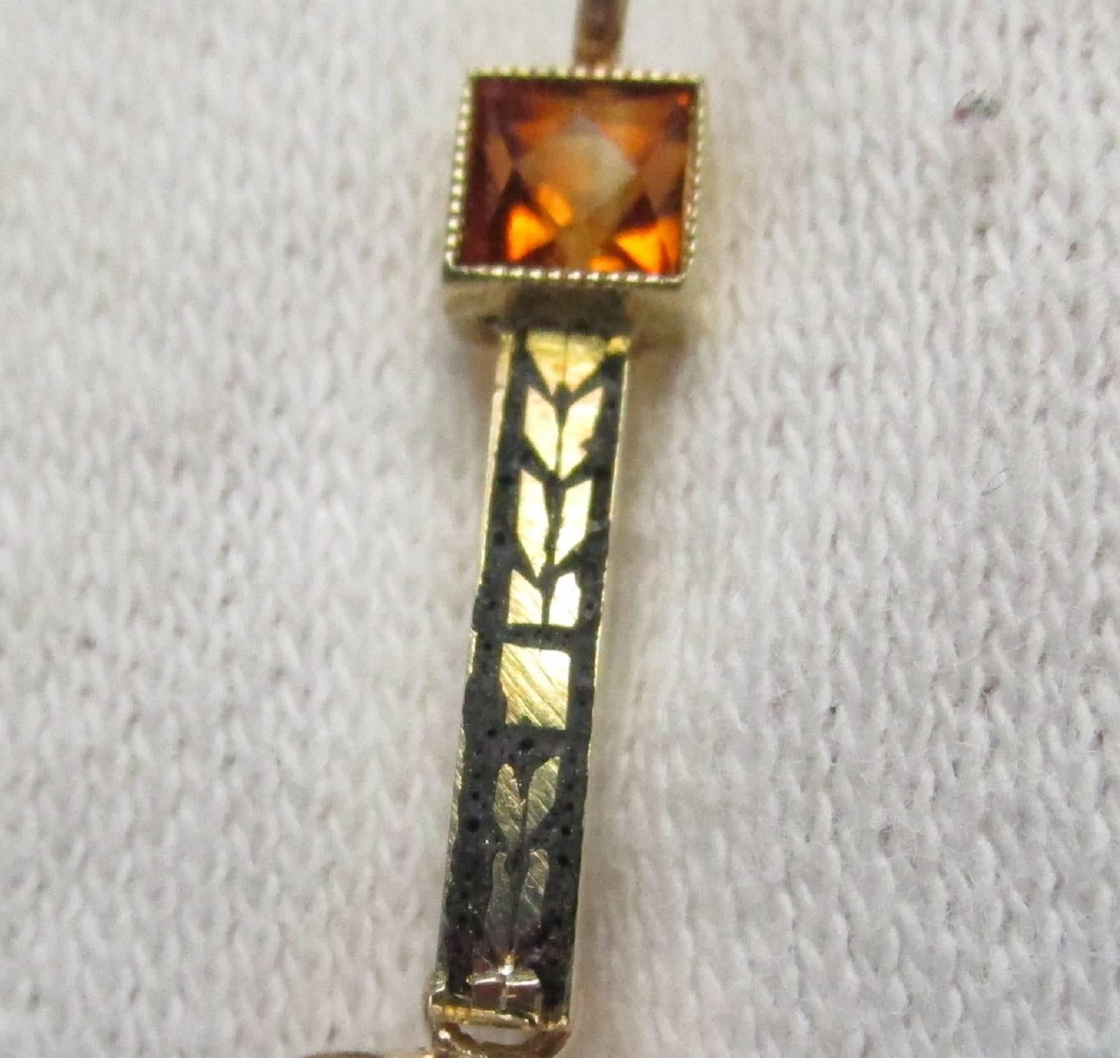 Women's Art Deco Gold Enamel Citrine Pearl Drop Earrings