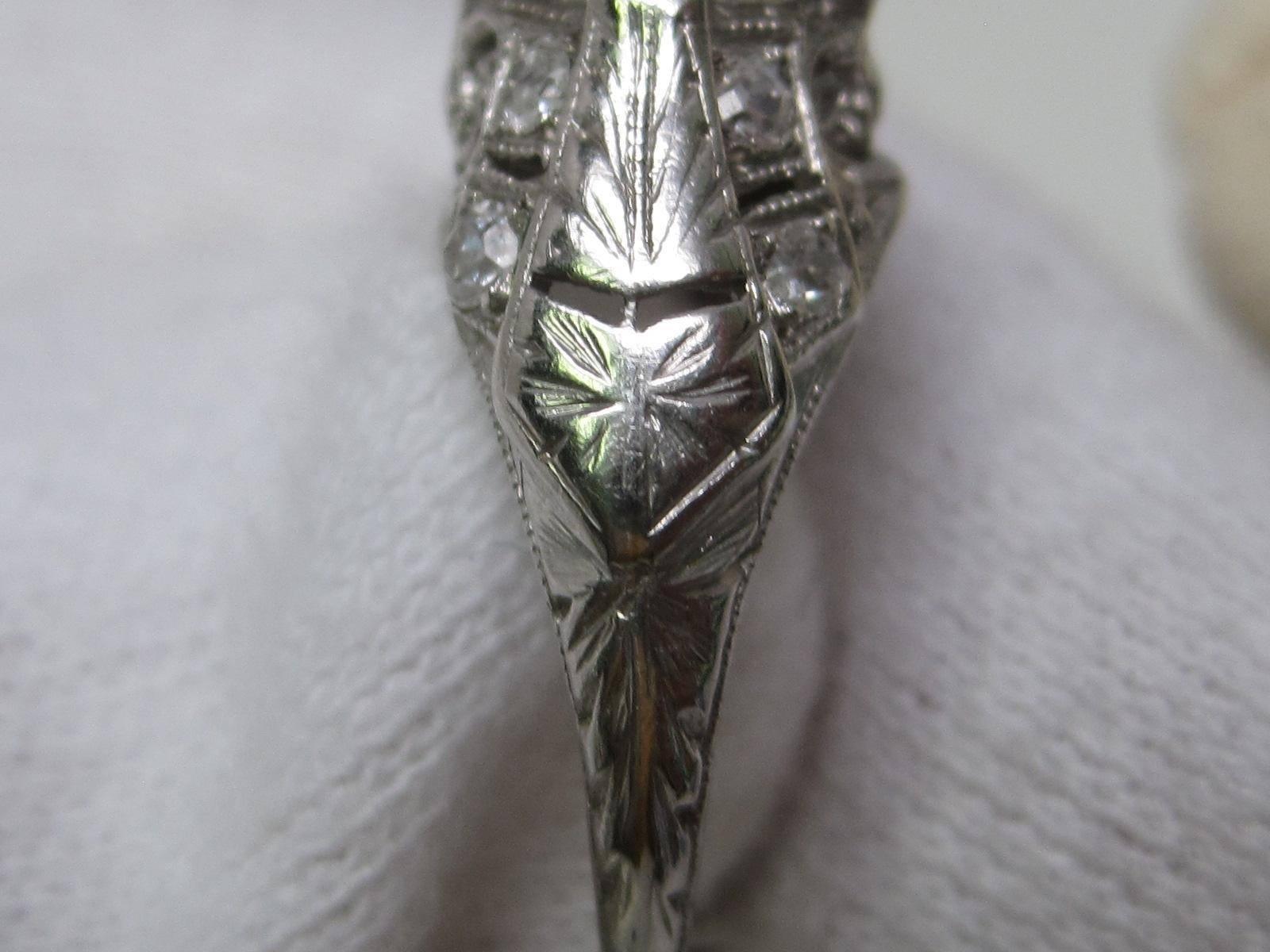 Art Deco Diamond Platinum Engagement Ring For Sale 2