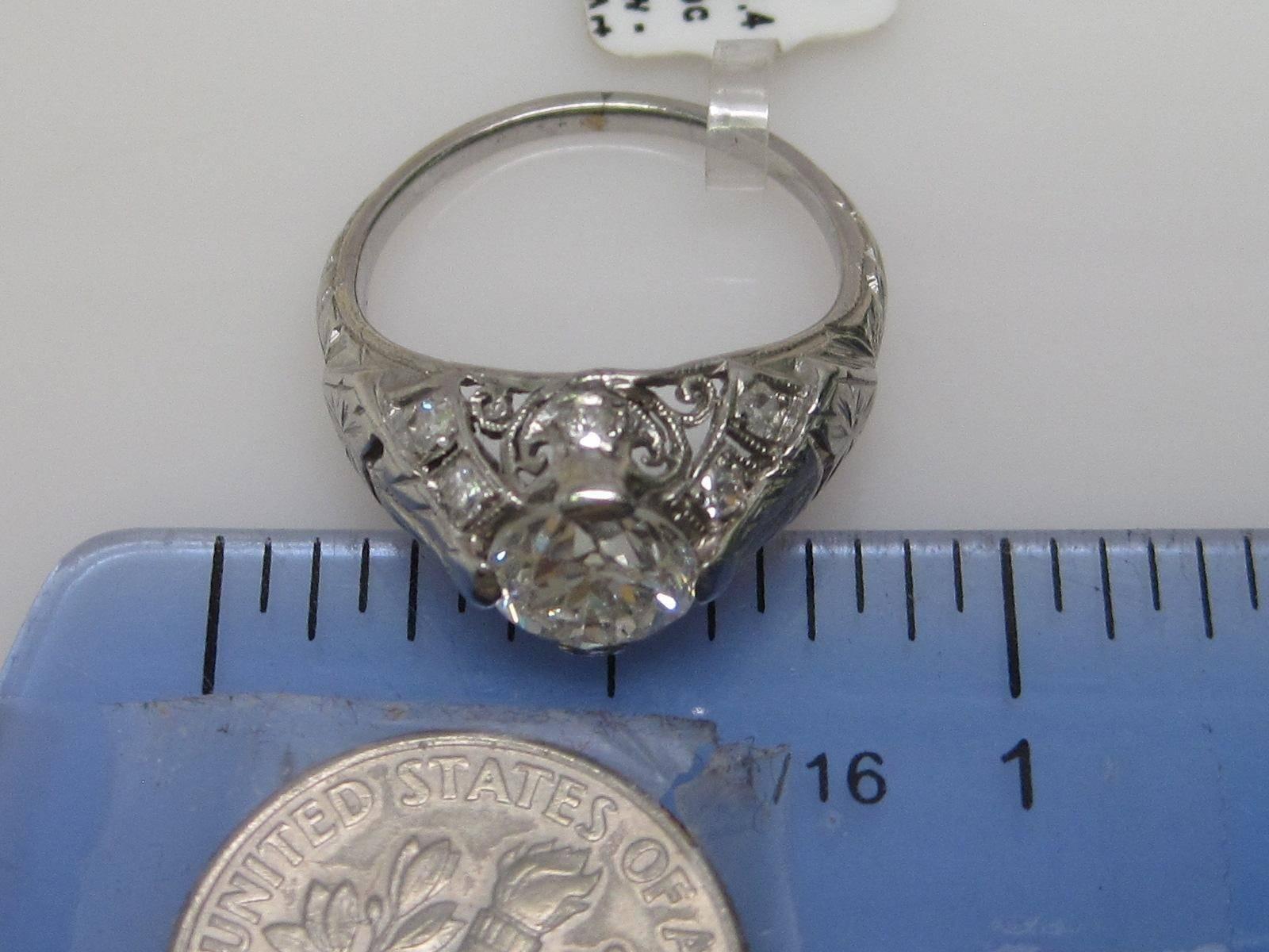 Art Deco Diamond Platinum Engagement Ring For Sale 4