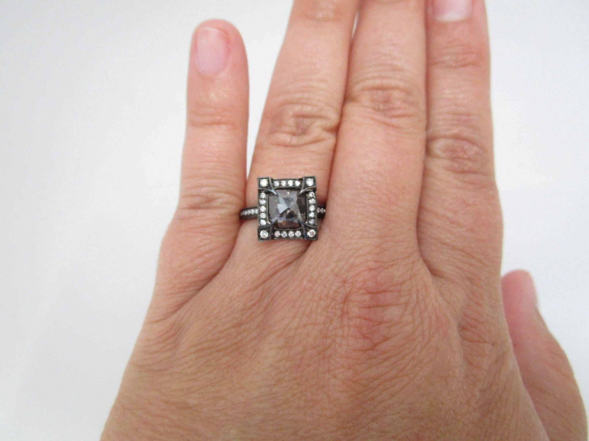Natural 1.10 Carat Black Diamond White Gold Engagement Ring 1