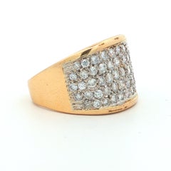 Vintage-Ring aus 14-karätigem Gelbgold mit breitem Diamantband, sehr flach