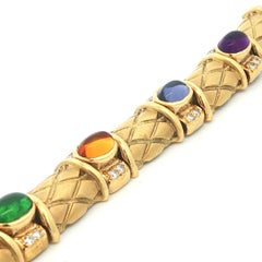 18k Yellow Gold Multi-Gem Fancy Link Bracelet