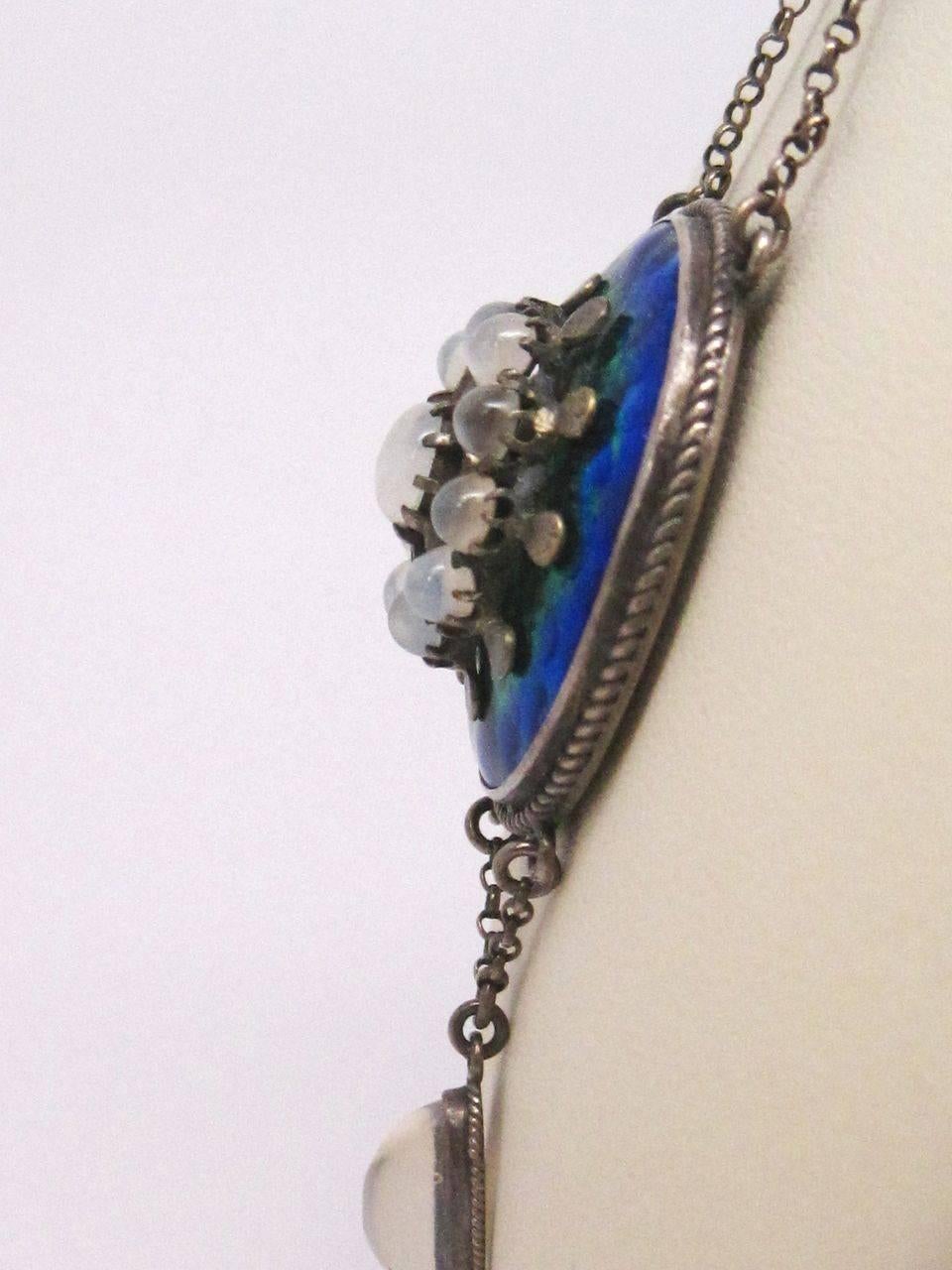 Arts and Crafts Handmade Multicolor Enamel Moonstone Silver Necklace 2