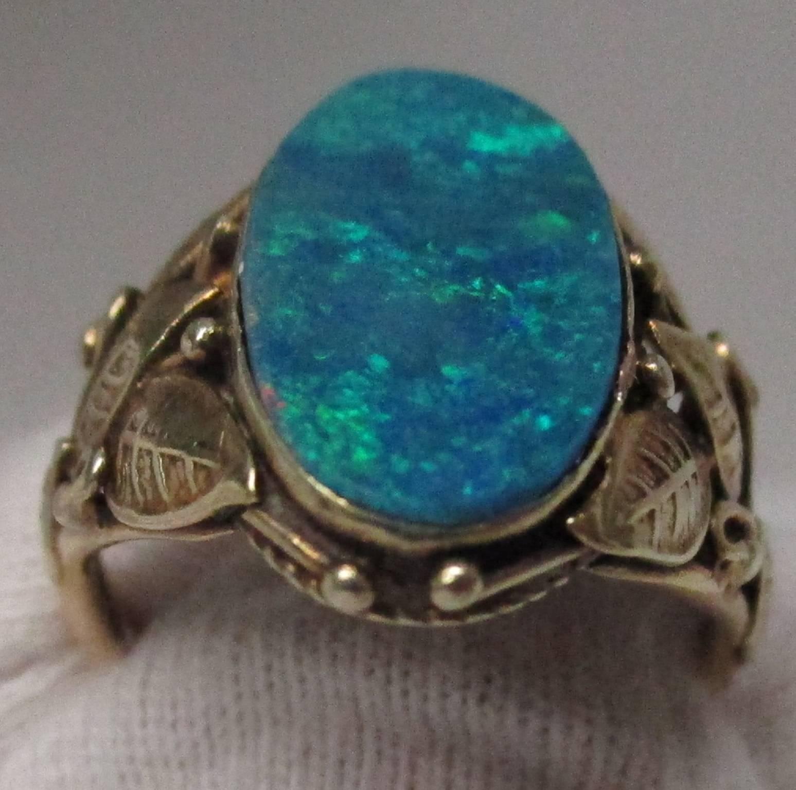 3.0 Carat Boulder Black Opal Arts and Crafts Ring In Good Condition In Lexington, KY
