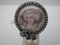 Natural Pearls and Rose Cut Diamonds on a Silver Over Gold Painted Portrait Pin