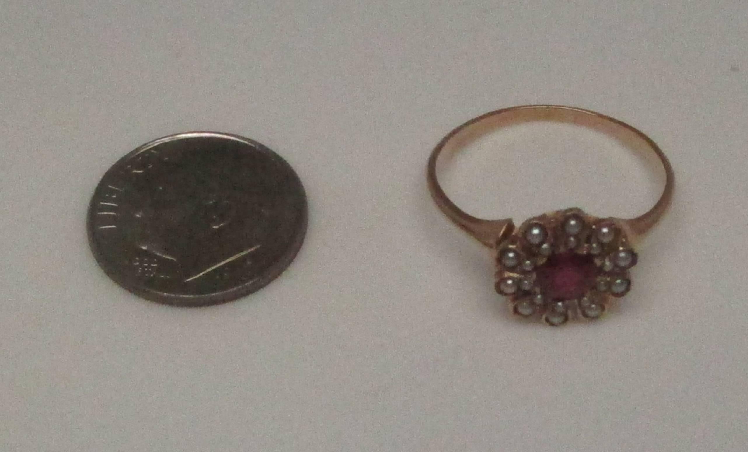 Late Victorian Seed Pearl Ruby Gold Ring