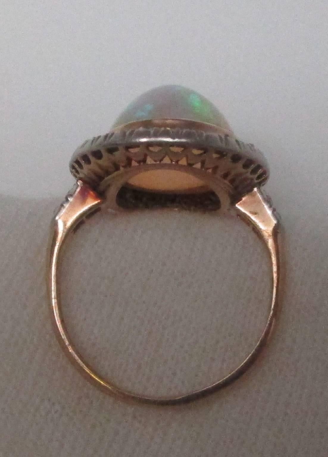 Women's Edwardian Opal Diamond Platinum over Gold Ring