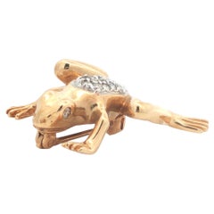 Broche contemporaine en forme de grenouille en or jaune/blanc 14 carats sertie de diamants