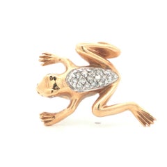 Broche contemporaine en forme de grenouille en or jaune/blanc 14 carats sertie de diamants