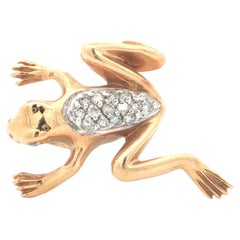 Contemporary 14k Yellow/White Gold Diamond Frog Pin