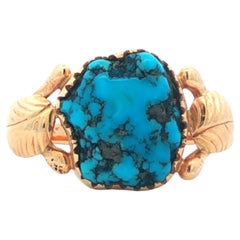 1970's 14k Yellow Gold Turquoise American Indian Navajo George Henry Ring
