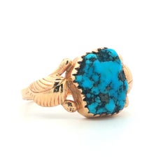1970's 14k Yellow Gold Turquoise American Indian Navajo George Henry Ring