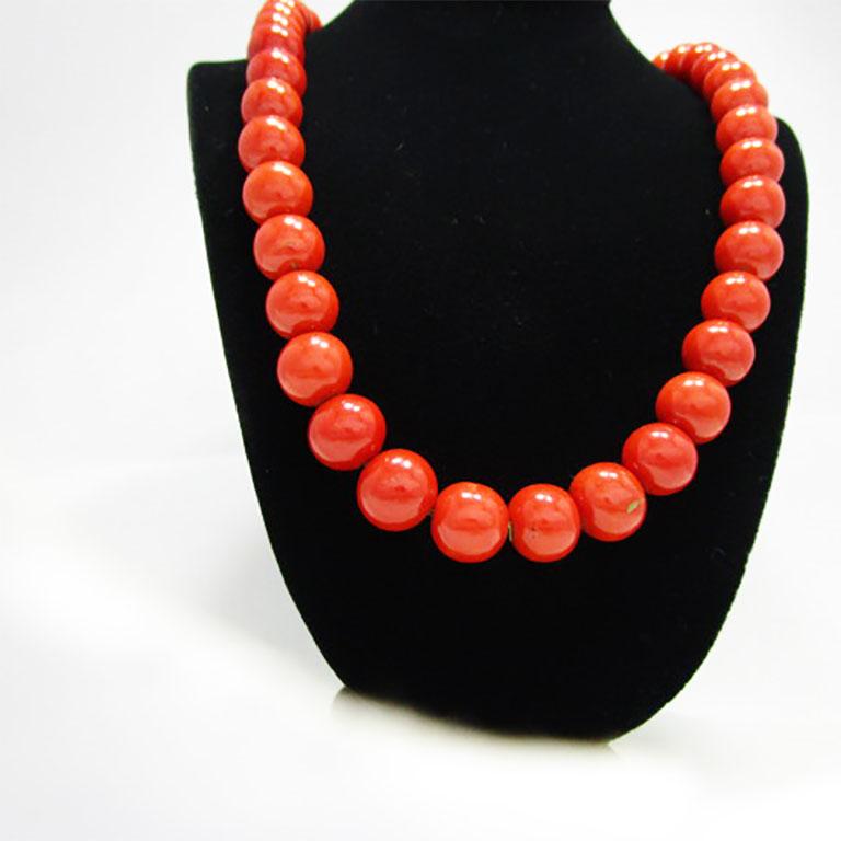 Modern Undyed Midcentury Red Coral Necklace Beads with AGL Report