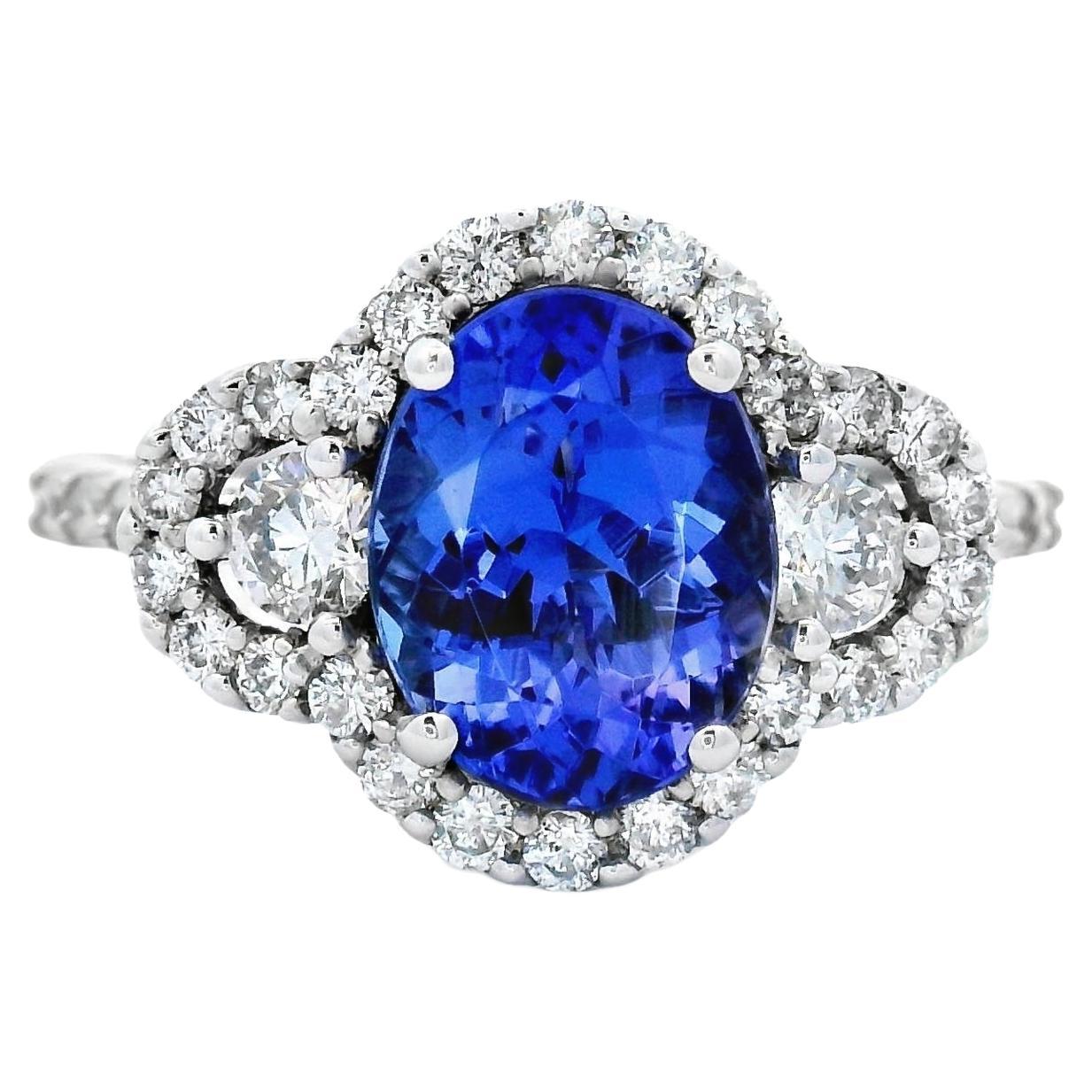 Tanzanite and Diamond Ring 1.85ct Oval in 14K White Gold, Size 7