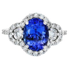 Tanzanite and Diamond Ring 1.85ct Oval in 14K White Gold, Size 7