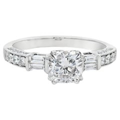 Princess Cut Diamond Ring, 1.40 Carats in 14K White Gold with Baguettes