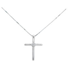 Diamond Cross Necklace 0.10 Carats in 14K White Gold