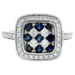 Anillo de racimo de zafiros y diamantes en oro blanco de 14 quilates, talla 7