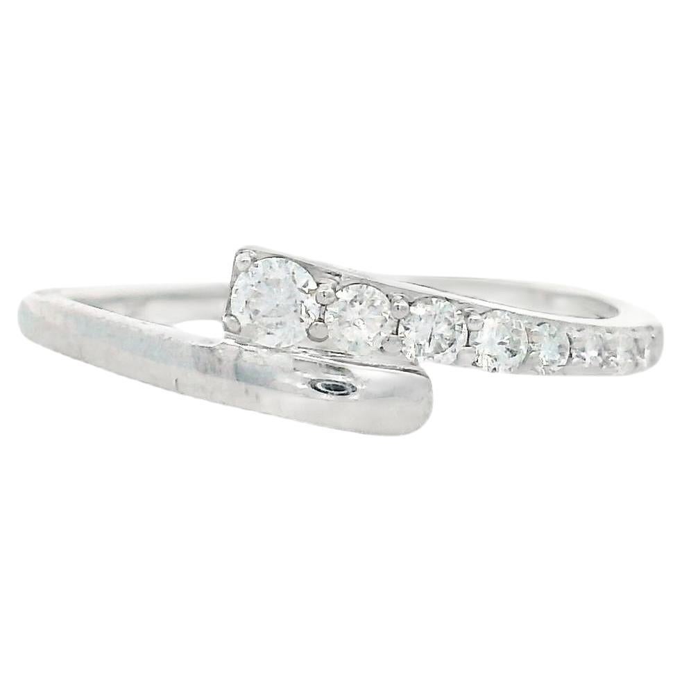 Round Diamond Band Ring with 0.20 Carat Total Weight in 14K White Gold Size 7