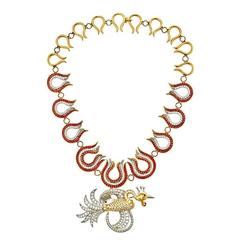 Ruby Diamond Gold Platinum Firebird and Flames Necklace 5