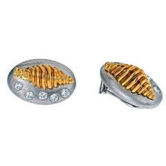 White Diamond 18k Gold Platinum SPIRAL SHELL Earrings by John Landrum Bryant