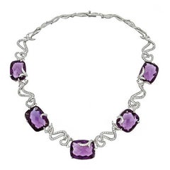 Vine Amethyst, Platinum and Diamond Necklace 8