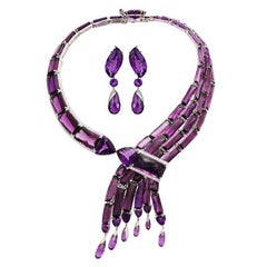 Waterfalls Diamond and Amethyst Necklace and Matching Earrings
