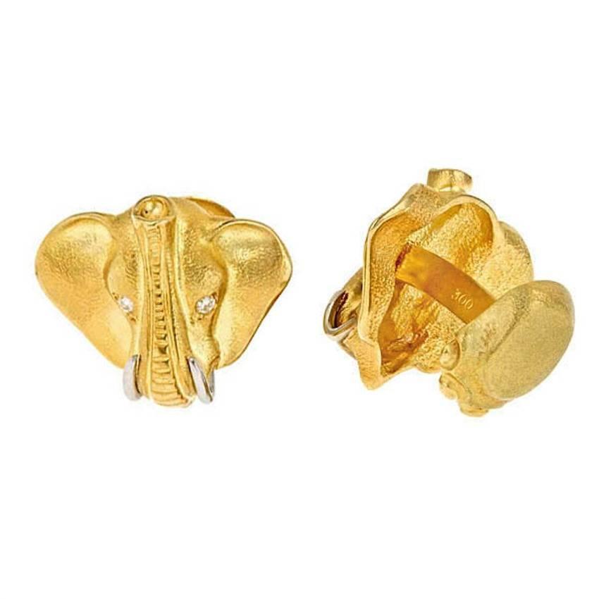 18k Gold Elephant Head Cufflinks with Platinum Tusks by John Landrum Bryant