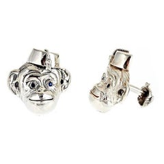 Sapphires Sterling Silver Monkey in Hat Cufflinks by John Landrum Bryant