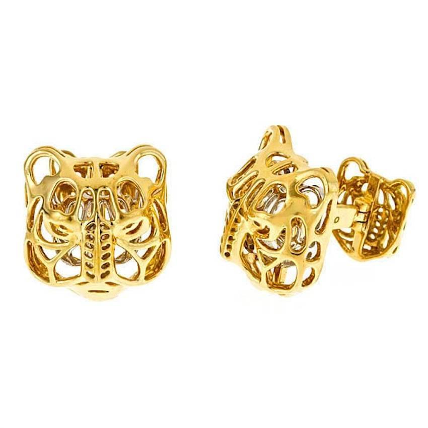 18k Yellow and White Gold MYSTICAL TIGER Cufflinks by John Landrum Bryant