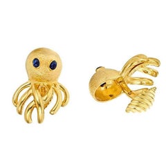 Sapphire Eyes 18 Karat Gold OCTOPUS Cufflinks by John Landrum Bryant