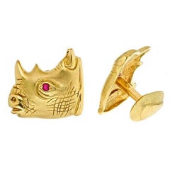 Rubies 18 Karat Gold RHINOCEROS Cufflinks by John Landrum Bryant