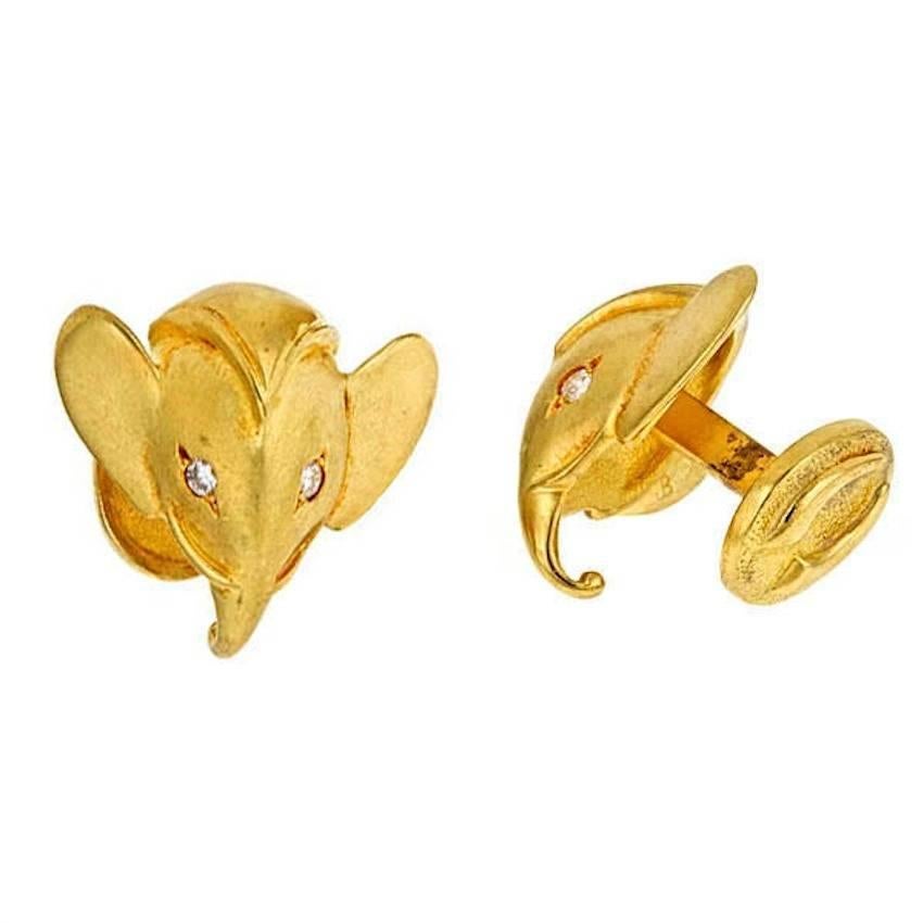 Diamonds 18 Karat Yellow Gold ROYAL ELEPHANT Cufflinks by John Landrum Bryant For Sale