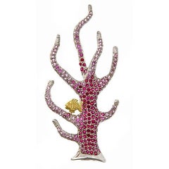 Diamond Ruby 18k White Yellow Gold STAGHORN CORAL Brooch by John Landrum Bryant