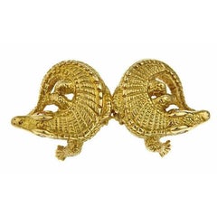 Diamond Eyes 18k Gold Two Alligators Pin/Pendant by John Landrum Bryant