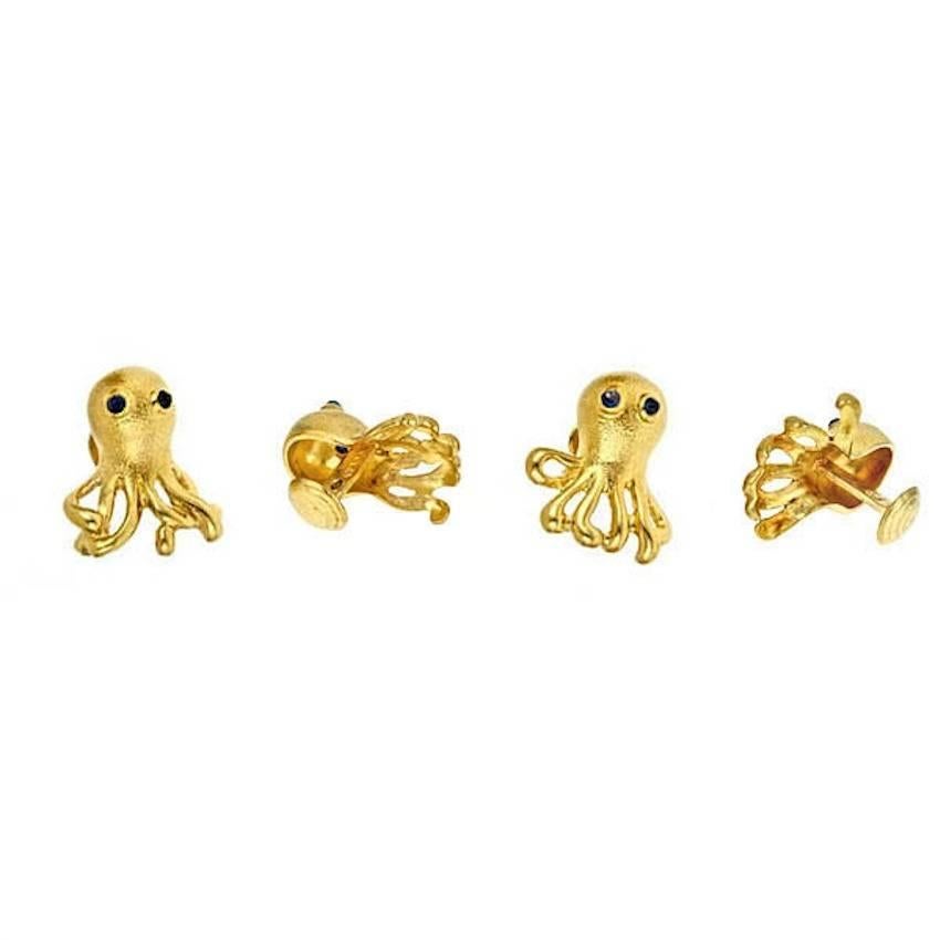 Sapphire Eyes 18k Gold Octopus Tuxedo Shirt Studs by John Landrum Bryant