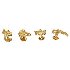 Diamonds 18 Karat Yellow Gold Striding Frog Shirt Studs by John Landrum Bryant