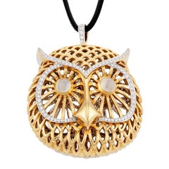 Double-Sided Diamond 18 Karat Mystical Owl Pendant by John Landrum Bryant