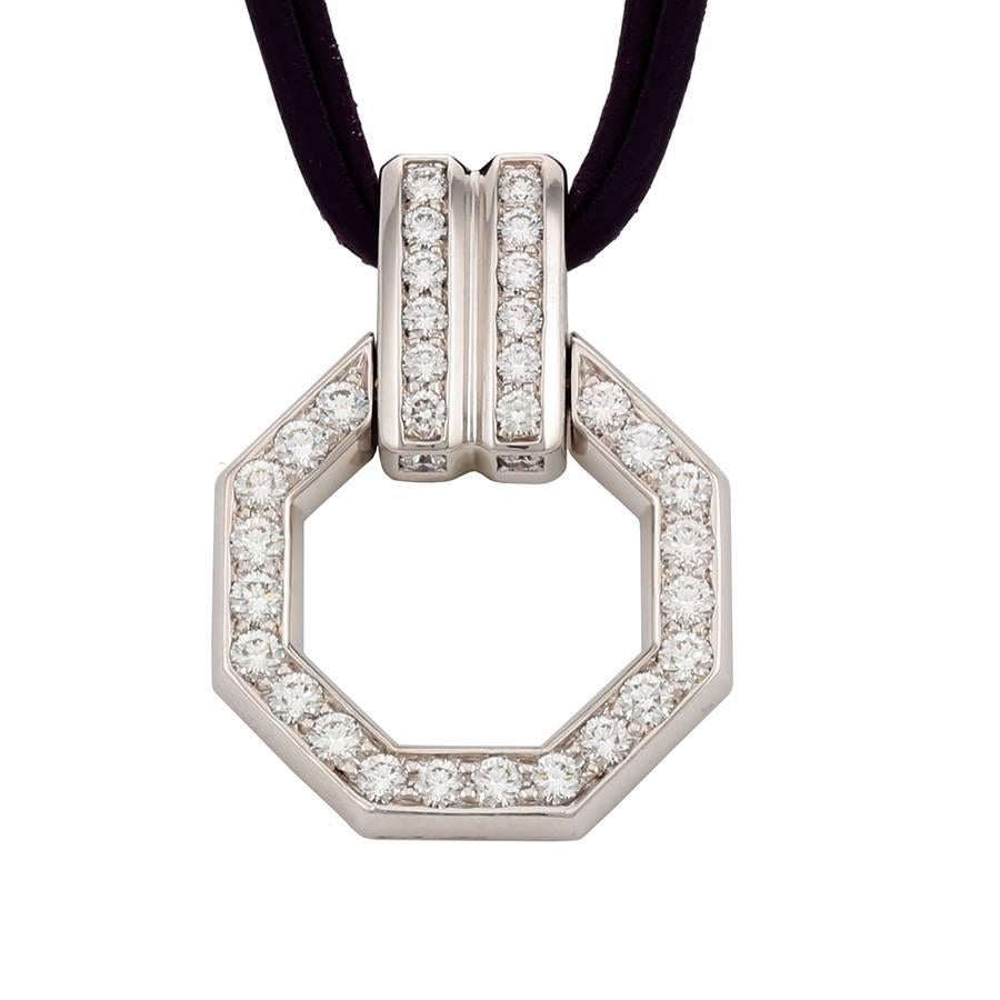 Diamond 18k White Gold Octagonal Pendant by John Landrum Bryant For Sale