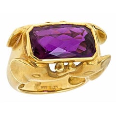 Amethyst 18k Gold FOUR ELEPHANTS Ring by John Landrum Bryant