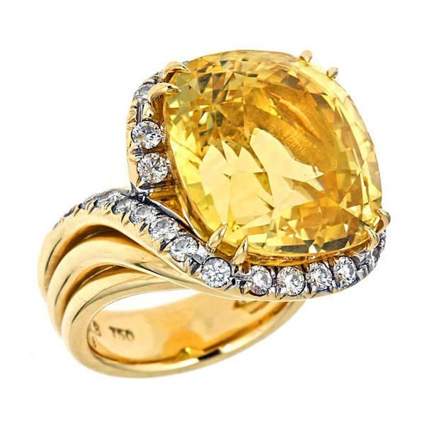 GIA 35.24 Carat Sapphire Diamond 18 Karat Guggenheim Ring by John Landrum Bryant For Sale