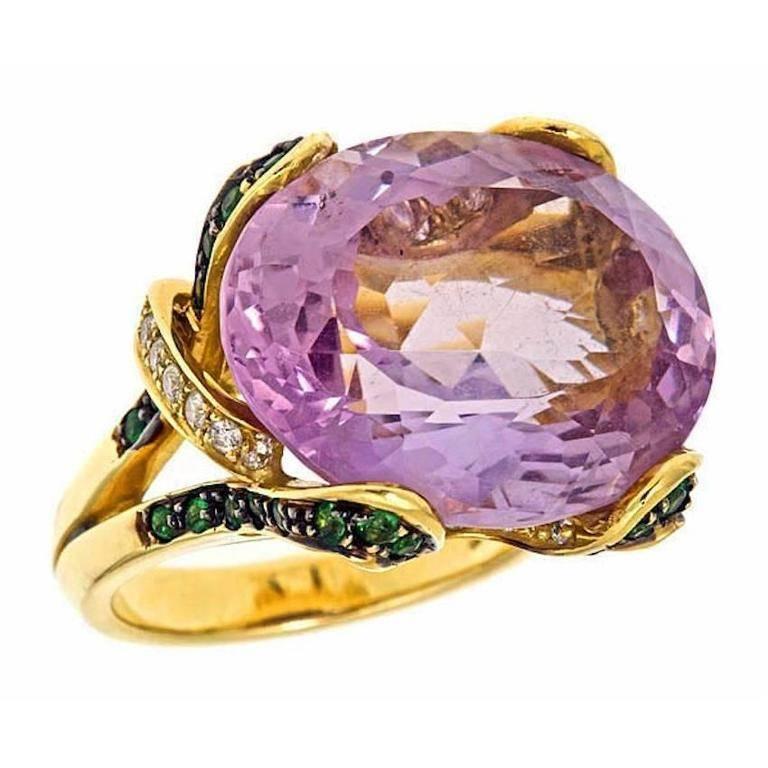 Amethyst Tsavorite Diamond 18k LILY OF FRANCE Ribbon Ring by John Landrum Bryant For Sale
